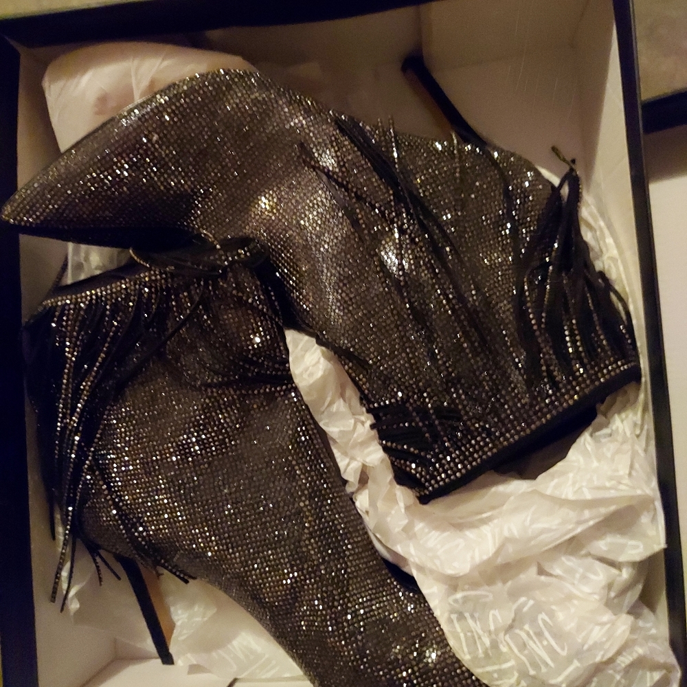 INC size 7 high heel fringe glitter boots!